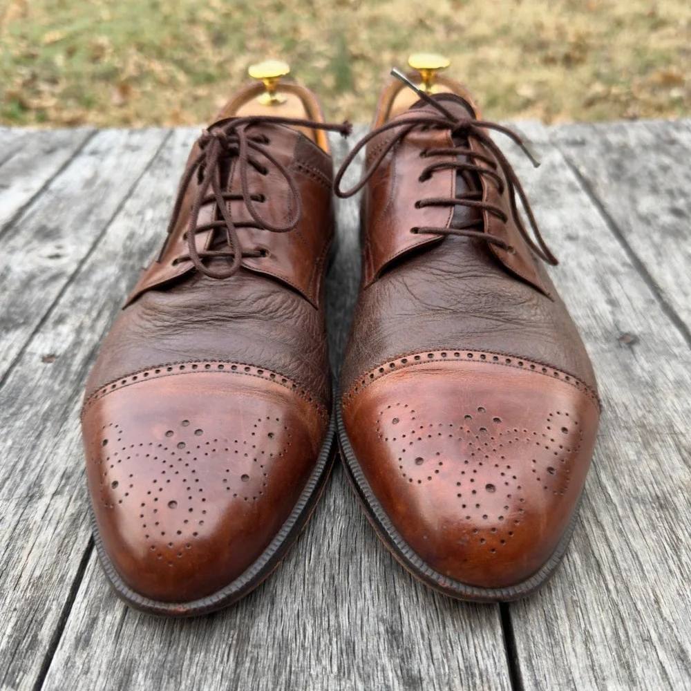Paolo De Marco Mens Brown Leather Brogue Cap Toe Derby Dress Shoes Size 11 Spain - Picture 7 of 11
